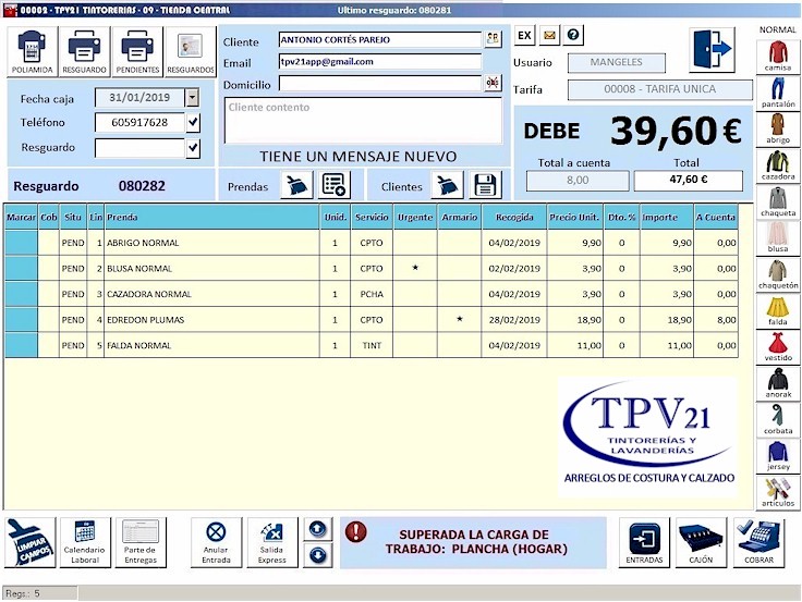 TPV para tintorerías, Lavanderías y Arreglos de Costura y Calzado